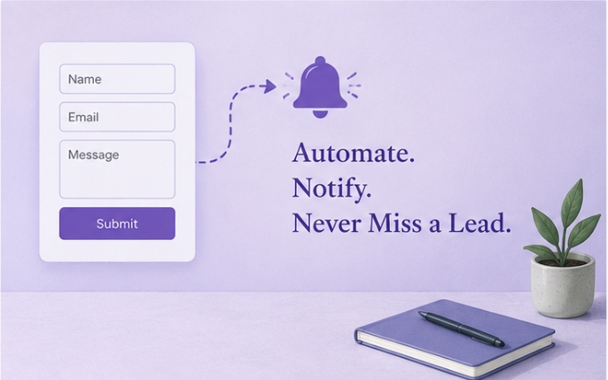 Illustration of a digital form connected to an automated notification system, representing efficient information flow, process automation, and productivity tools.